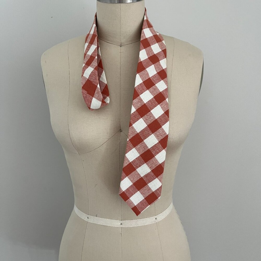 Black Brown 1826 Men's Necktie Orange Gingham Tie Cotton/Linen Smart Casual